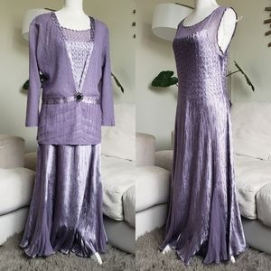 Komarov Two Piece Purple Charmeuse and Chiffon Maxi Dress Set